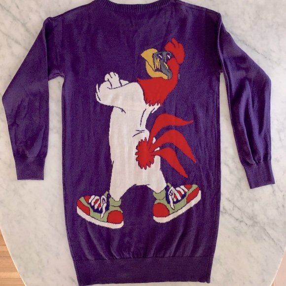 Moschino Fall 2015 Loony Tunes Foghorn Leghorn purple wool sweater dress size S - Picture 5 of 11